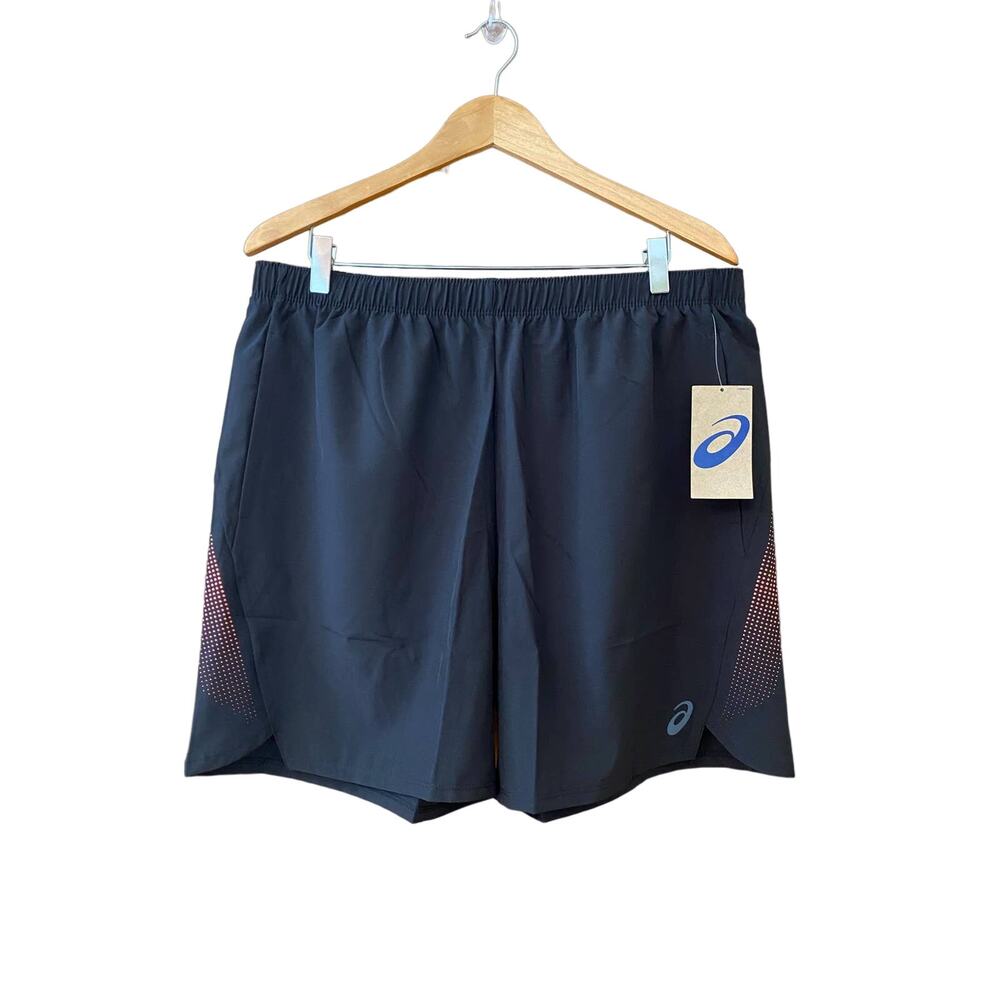 ASICS M 7” Train Short Black with Orange Accents and Drawstring Size XL